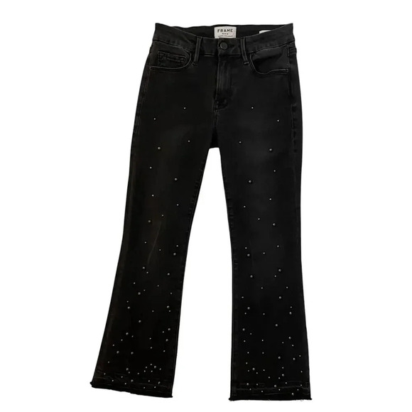 FRAME Le Crop Mini Boot - Black Stretch Denim Jeans - Size 25 - Picture 3 of 6